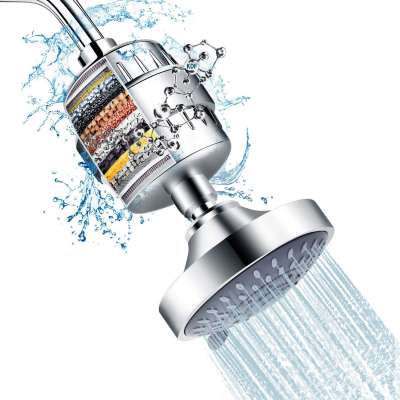 Shower Head and 15 Stage Shower Filter Combo, High Pressure 5 Spray Settings Filtered Shower head Water Softener Filter